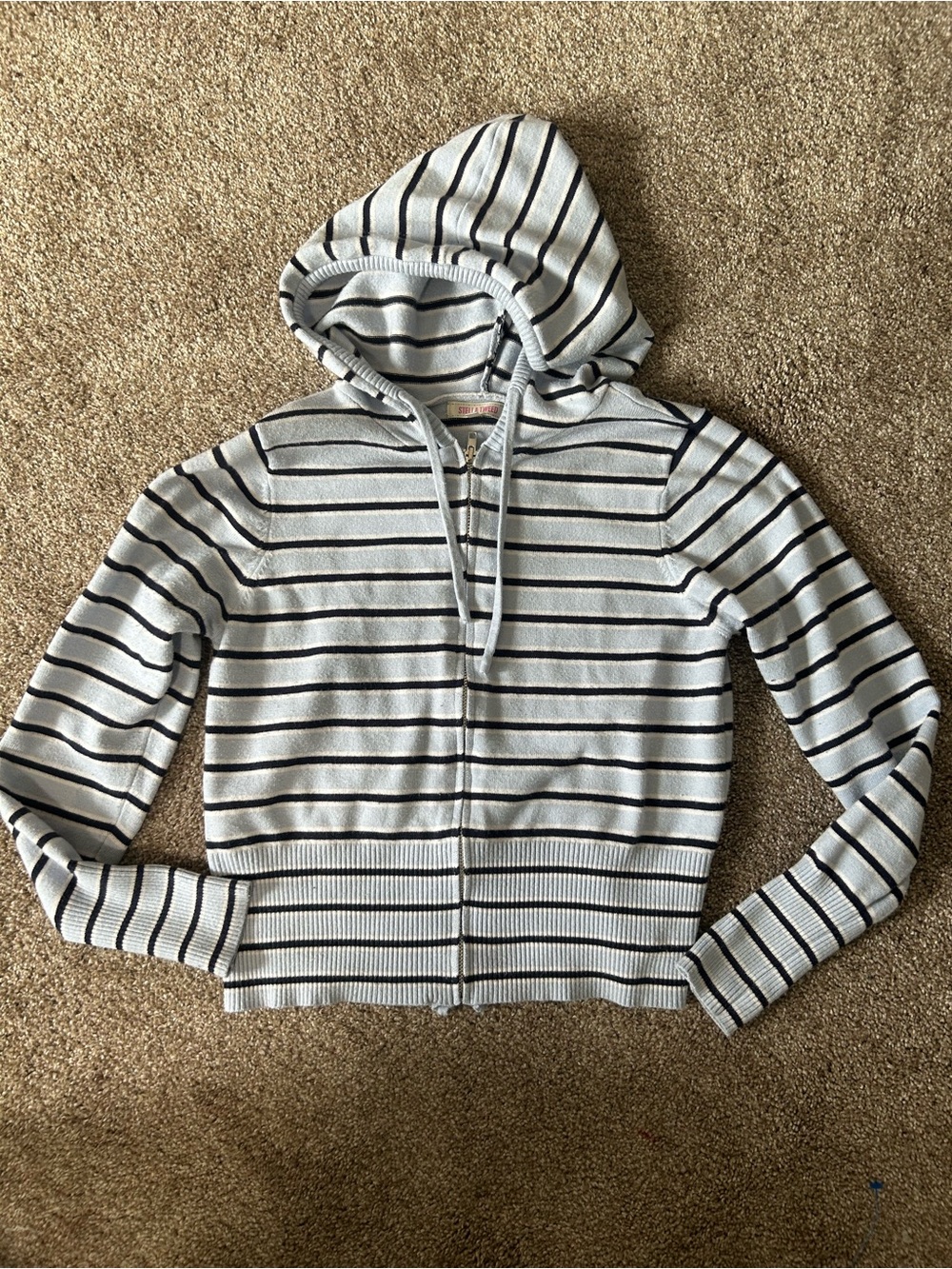 Stella Tweed Striped Full Zip Knit Hoodie Sweater - Size XL